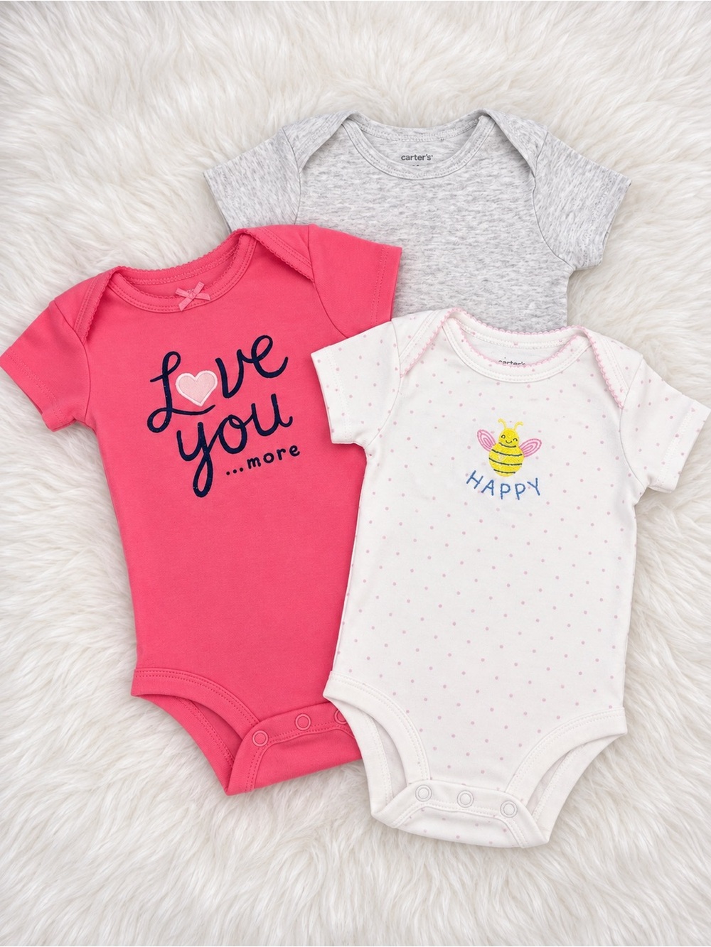 Carter's 3-Pack Baby Girl Bodysuits - Pink, Gray & White